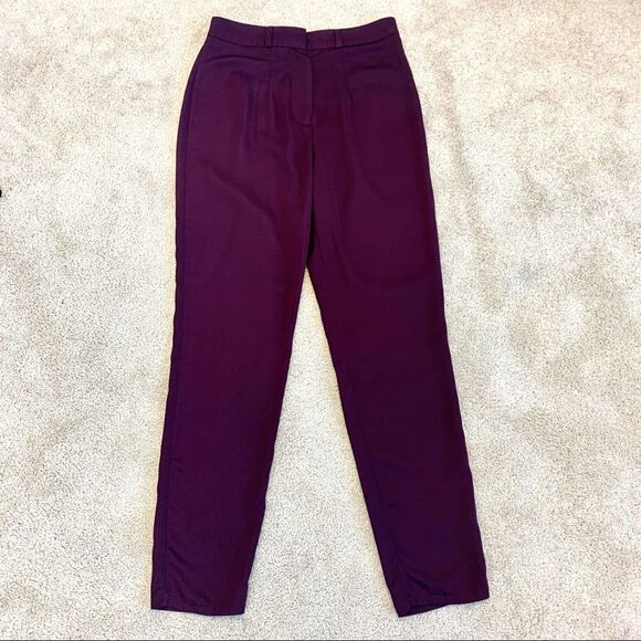 BOOHOO maroon burgundy Tie Waist Woven Satin Slimline Trousers Sz US2 NWT - Picture 3 of 11